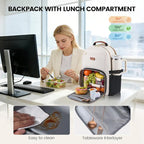 LOVEVOOK Lunch Backpack with Lunch Compartment,15.6 Inch Laptop Work Travel Insulated Cooler Backpack,Waterproof College Teacher Lunch Bag Box with Tumbler Holder,Gifts for Men Women,Beige-Black-Brown