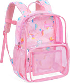 mommore Clear Backpack for School Kids Clear Bookbag Heavy Duty 15 Inch See Through Backpack Unicorn Transparent Bag for Girls