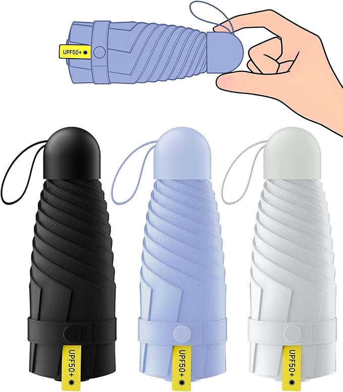 LMUGOOS 3 Pack Travel Mini Umbrella Small Compact, Portable Umbrella with UV Protection UPF 50+, Rainproof & Sunproof Folding Umbrella, Backpack & Pocket-Friendly