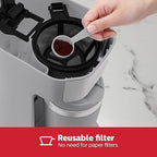 Holstein Housewares Personal Coffee Maker with 14oz Travel Mug – Compact One-Touch Brew Machine with Reusable Filter, Auto Shut-Off, Non-Stick Plate, Ideal for Home, Office, or Dorm. Grey