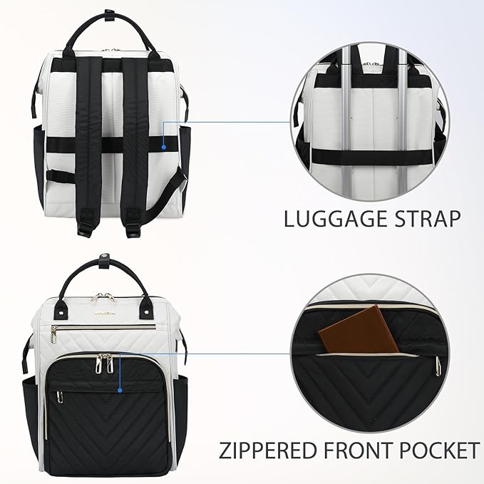 VANKEAN 17 Inch Laptop Backpack for Women Fashion Computer Work Bag, Large Capacity Waterproof Backpack, College Daypack Business Travel, Beige-Black