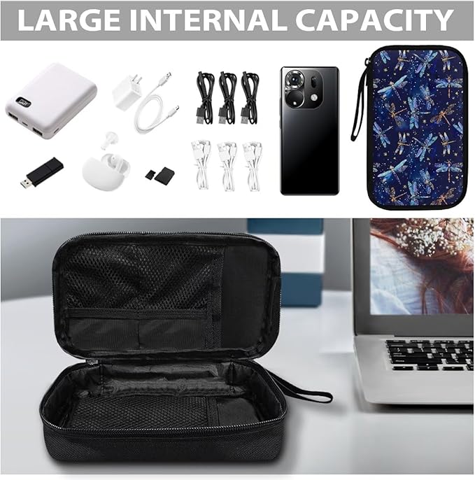 Galaxy Dragonfly Print Cable Organiser Bag, Electronic Accessories Bag for Travel, Waterproof Cord Storage Organizer for Hard Drives, Cables, Chargers, Power Bank