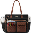 LOVEVOOK Tote Bag, Work Tote Bags for Women with Large Cup Holder, Large Capacity Teacher Tote with Multi Pockets, Nurse Diaper Bag with Padded Laptop Compartment, 15.6 Inch Black Brown