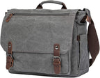 Vintage Genuine Leather Waxed Canvas Briefcase Large Satchel Shoulder Bag Rugged Computer 15.6" Laptop Bag