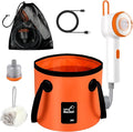 Portable Camping Shower Kit, Rechargeable Pump with Carbon Water Purification, Digital Display, Soft LED Light, Folding Bucket for Outdoor Camping Hiking Pet Bath Car Wash