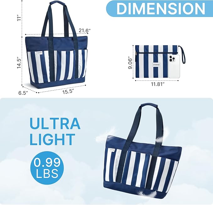 G4Free Beach Bag,Waterproof Beach Tote Pool Bags for Women,Compatible with Cup,Foldable for Weekender Travel