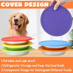 Patelai 12 Pcs Stainless Steel Dog Bowls with Silicone Lids Portable Food and Water Dishes for Pets Sealable Containers for 6.3" for Cats & Small Dogs (Red,Blue,Green,Purple)