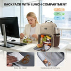 LOVEVOOK Lunch Backpack with Lunch Compartment,15.6Inch Laptop Work Travel Insulated Cooler Backpack,Waterproof College Teacher Lunch Bag Box with Tumbler Holder,Gifts for Men Women,Khaki-Coffee-Black
