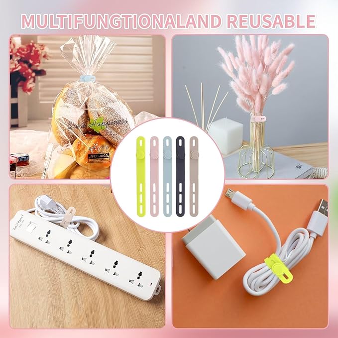 Oligei 50 Pcs Silicone Cable Ties, Cable Ties Reusable, High Elasticity Cord Wraps for Electrical Cords, Cord Organizer for Earphone, Phone Charger(Colorful)
