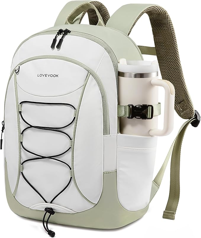 LOVEVOOK Mens Backpack with Giant Tumbler Holder Pocket,17 Inch Everyday Laptop Backpack Commuter Travel Work Computer Bag for Women,Casual Hiking College Teacher Back Pack Daypack,White-Bean Green