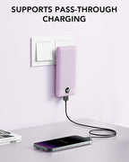 VRURC Portable Charger Built-in Cables and AC Wall Plug,USB C Power Bank 10000mAh, Travel Essentials Phone Charger Compact Lightweight External Battery Pack for Smart Phones, Tablets etc (Purple)