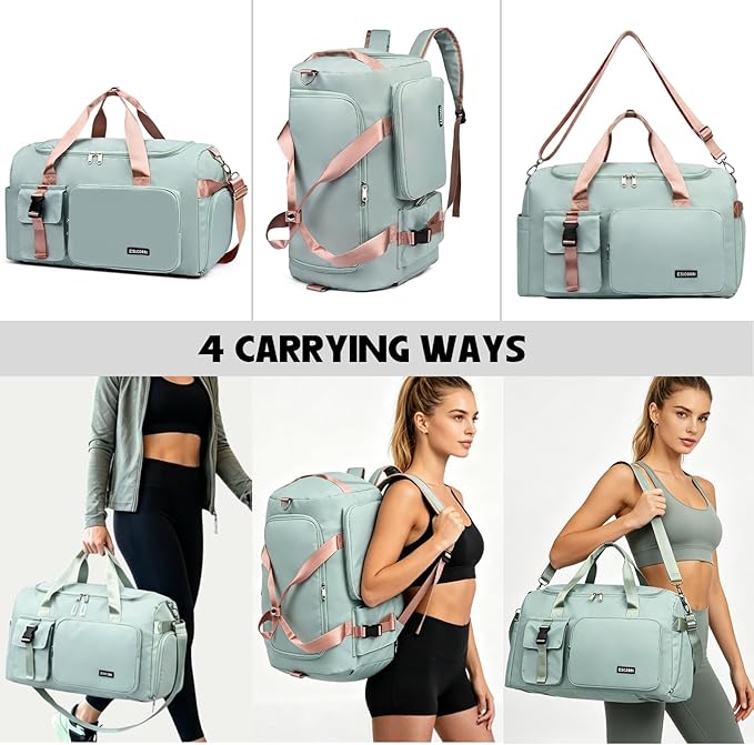 Eslcorri Gym Duffle Bag for Women Men, Sports Backpack with Wet & Shoe Compartment, Fitness Overnight Weekender Bag for Yoga, Swim, Travel (Style B, Light Purple)
