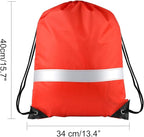 KUUQA 12 Pcs Red Drawstring Backpacks with Reflective Strips - Polyester, 15.7" x 13.4", Ideal for Yoga, Sport, Travel