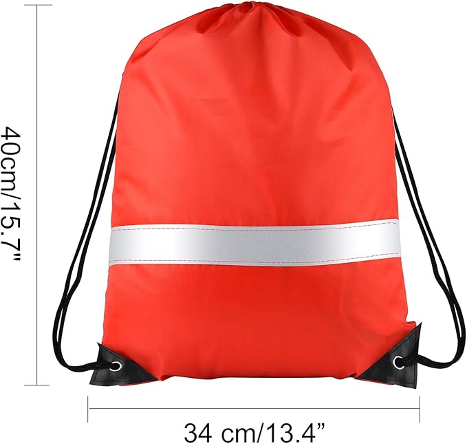 KUUQA 12 Pcs Red Drawstring Backpacks with Reflective Strips - Polyester, 15.7" x 13.4", Ideal for Yoga, Sport, Travel