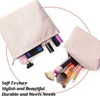 Huhumy 2 Pcs Makeup Bag Set Cute Cosmetic Pouch for Women Seersucker Travel Toiletry Bag Preppy Small Makeup Purse Pouch Aesthetic Skincare Brushes Storage Organizer for Valentine Women(Khaki)