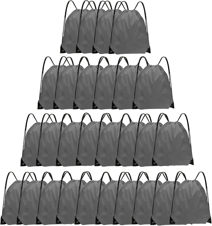 Grneric Drawstring Bags 28 PCS Drawstring Backpack Bulk String Backpack Cinch Bag Sackpack for Men Women Gym (Grey)