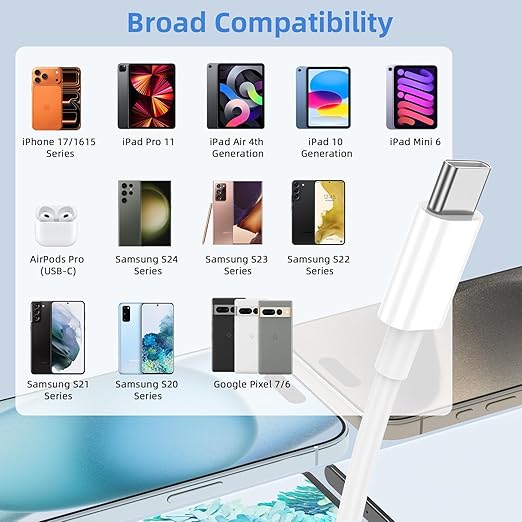 2Pack 6FT USB to USB C Cable for iPhone 17 16 15 Charger Cord, for Apple 17 16 15 Pro/Pro Max/Plus Type C Cord, for iPad Pro 12.9/11, Air 5th/4th Gen, Car Charger Carplay Charging Cable