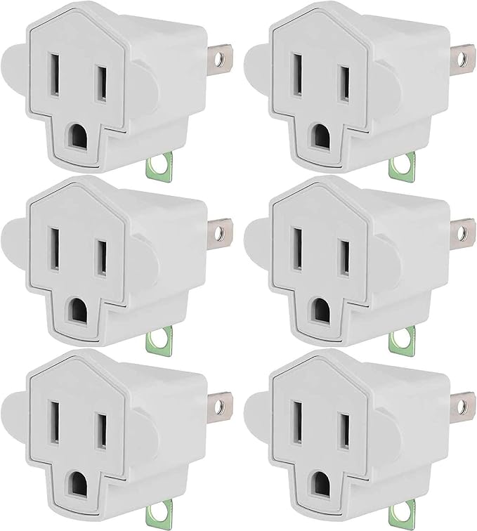 3 Prong to 2 Prong Polarized Grounding Adapter Wall Outlet Converter, JACKYLED 3-Prong Adapter Converter Fireproof Material 392℉ Resistant Heavy Duty for Household, Electrical, Indoor Use Only, 6 Pack