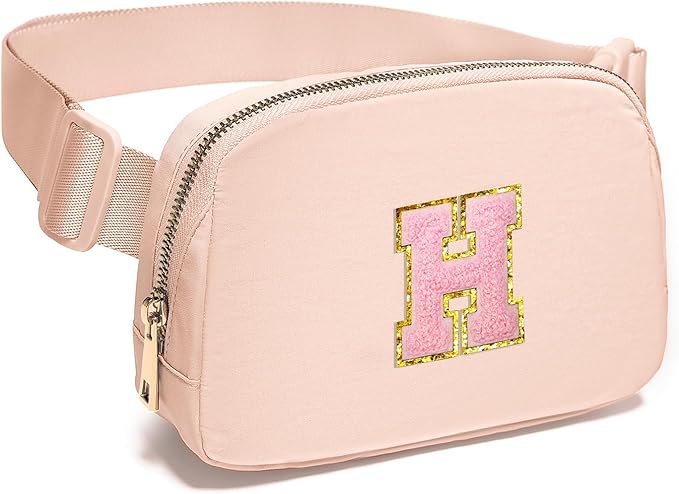 Gitus 6 7 8 9 10 Year Old Girl Gifts Belt Bag Fanny Pack Crossbody Bags with Initial Letter Patch Things for Teen Girls Easter Gifts for Girls Travel Essentials（Coral Pink-H）