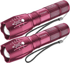 Victoper LED Flashlight 2 Pack Pink, Bright High Lumens Tactical Flashlights High Lumens with 5 Modes, Waterproof Zoomable Flash Light for Outdoor, Gifts for Hunting Camping Essentials Gear