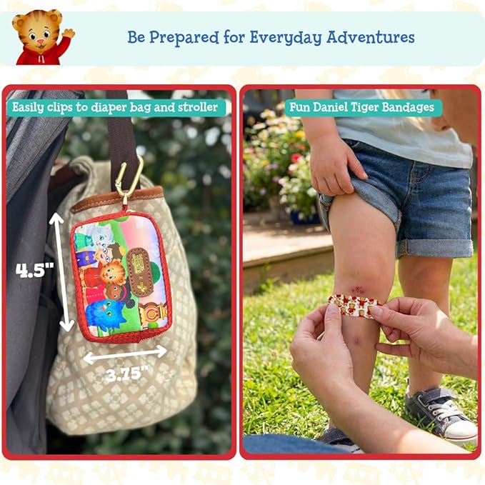 KeepGoing Daniel Tiger’s Small Travel First Aid Kit Kids – 60 Pc. Mini First Aid Kit for Purse, Diaper Bag, & Backpack with Latex-Free Bandages – 4 Oz., & 4.5 x 3.5 x 2 in, TSA-Approved