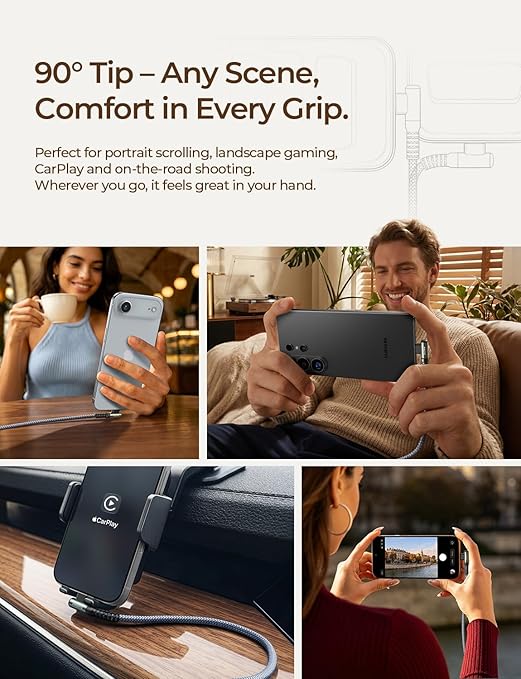 AINOPE USB to USB C Cable [2-Pack, 6.6ft] 3.1A Type C Charger Fast Charging, Right Angle USB C Cable for iPhone 17 Carplay Cable, Galaxy S10+ S10 S9, Note 10 9, LG V30, Moto, iPhone 16 15 Charger Cord