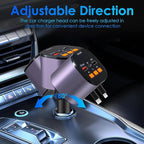 Retractable Car Charger,5 in 1 Fast Cars Phone Charger 90W,Bluetooth 5.3 FM Transmitter Adapter,Handsfree Call,2 Retractable Cables and USB Chargers for iPhone17/ 16/15/14/13/Samsung
