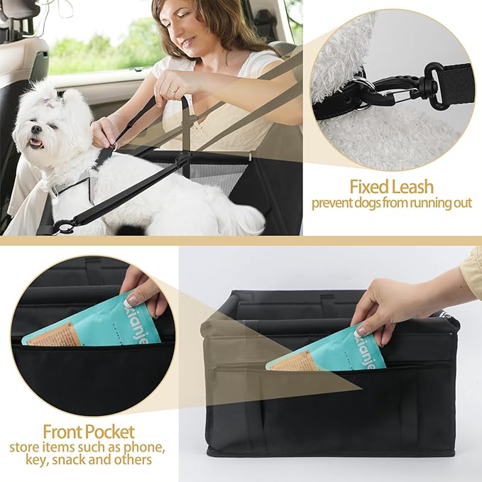 Dog Car Seat Foldable Dog Car Booster Seat Waterproof Breathable Oxford Travel Bag for Small to Medium Dogs, Puppies, and Pets-Pure Black