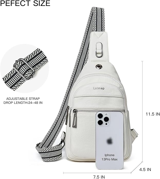 LATMAP Sling Bag For Women Faux Leather Small Casual Daypack Backpack Fanny Pack Crossbody Chest Bags Purse