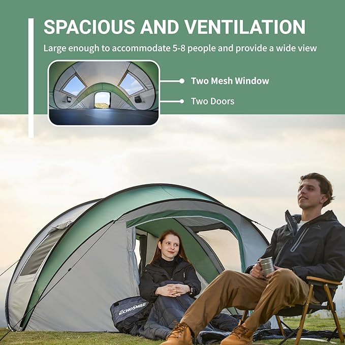 EchoSmile Pop Up Camping Tent, 2/4/6 Person Easy Setup Tent, Water Resistant Dome, Portable with Carry Bag
