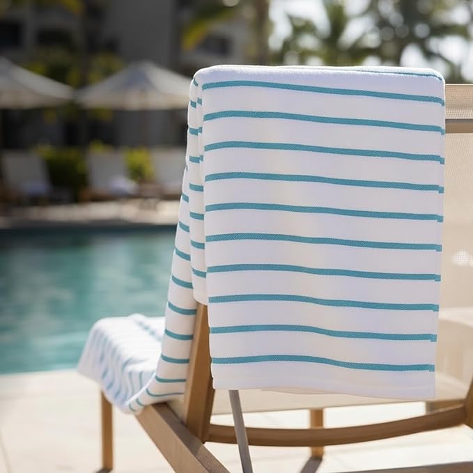 Black & White Brands Brazilian Beach/Pool/Bath Towel - Ultimate Absorbent Luxury XL 36x70 100% Cotton Wave (4 Towels, Turquoise Poly Stripe)