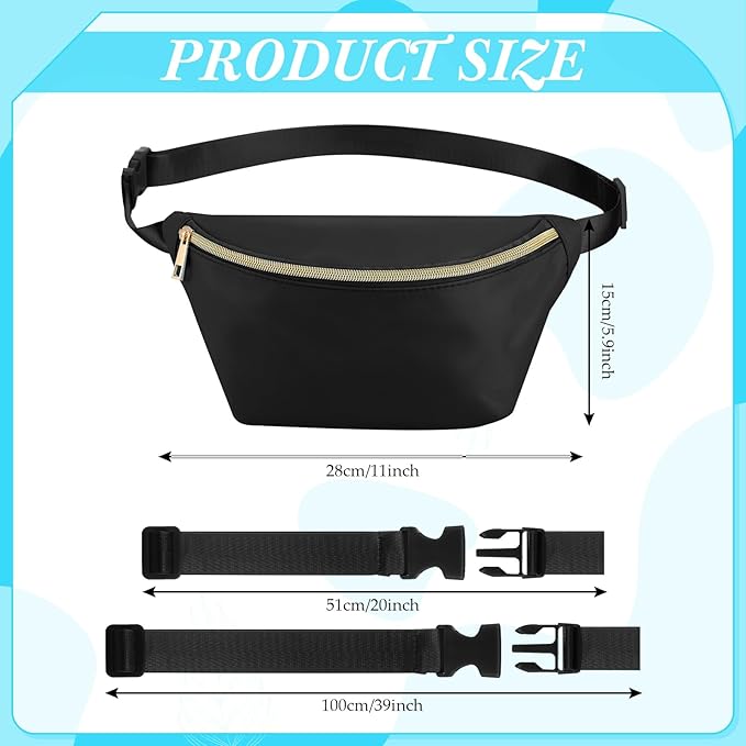 Amylove 9 Pieces Fanny Packs Nylon Waist Bag Zipper Travel Running Bag with Adjustable Strap for Women Men(Nylon,Black)