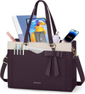 RAINSMORE Laptop Bag for Women 15.6 Inch Work Tote Bag with Detachable Strap & Bow Professional Laptop Tote with Cup Holder