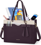 RAINSMORE Laptop Bag for Women 15.6 Inch Work Tote Bag with Detachable Strap & Bow Professional Laptop Tote with Cup Holder