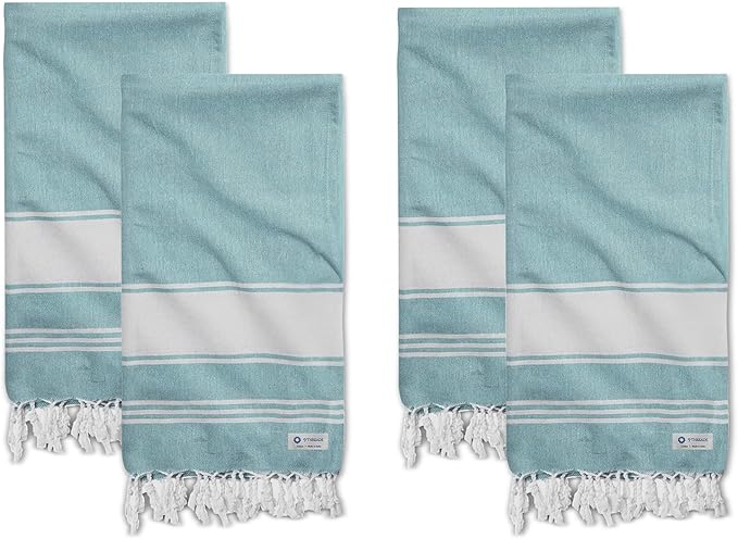 Cotton Turkish Beach Towel with Towels Oversized 36"x72" Pool Absorbent Extra Large Quick Dry Sand Travel Towel (Green, 4 Pack)