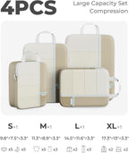 Percover Compression Packing Cubes 4-Piece Set, Packing Cubes Compression for Travel with Label Pockets, Travel Organizer for Carry On & Checked Luggage, Camel