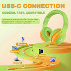 ADOOPE Wired Kids Headphones with USB C Plug, 85dB Safe Volume, Adjustable Headband, Tangle-Free Cord Headphones for School, Tablet, Travel (Lime Green & Orange, Without Microphone)
