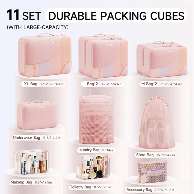 11 Set Packing Cubes for Travel, Gifts for Women Mom,Anti-Tearing Suitcase Organizer,OlarHike Vacation Essentials & Accessories for Cruise Ship