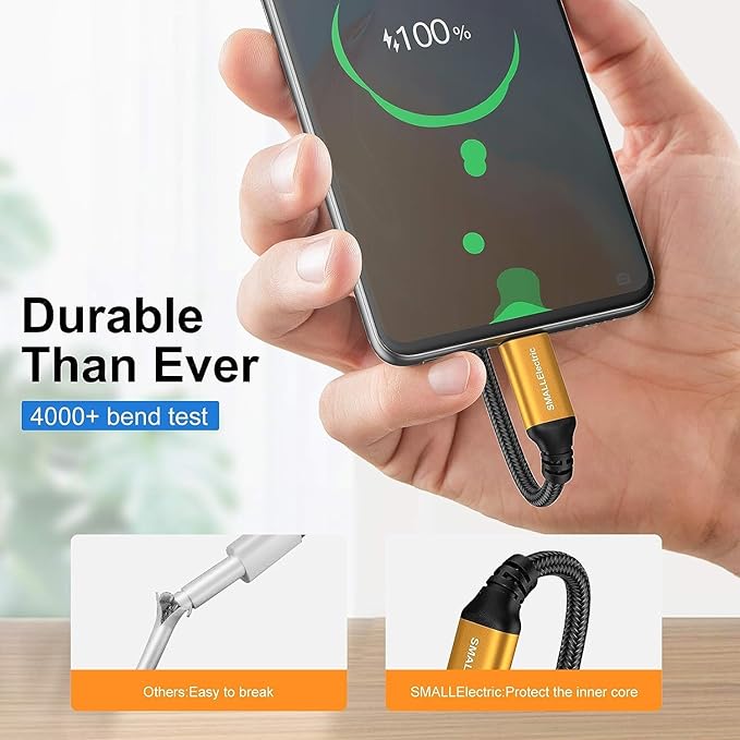 SMALLElectric Short USB Type-C Cable 5pack 12inch Fast Charging 3A Rapid Charger Quick Cord, Braided Type C to A Cable for Galaxy S10 20 9 8 Plus a10e,Note 10 9 8,LG V50 V40 G8 G7(1foot, Gold)