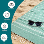 YSYJ 24 Pack Turkish Beach Towel 36"x71" Beach Towels Oversized Bath Towels Sand Free Quick Dry Turkish Towel Bulk Extra Large Pool Blanket Teal