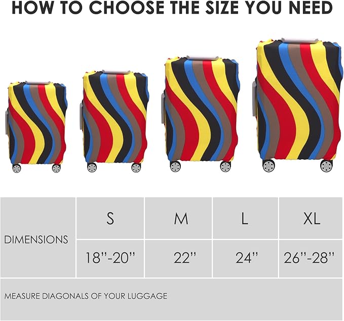 Adorila Travel Luggage Cover Suitcase Protector - Elastic Washable Protective Cover for Suitcase, Colorful Wave Pattern, Size L