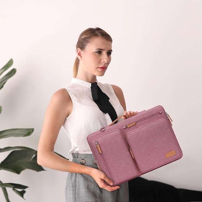 MOSISO 360 Protective Laptop Shoulder Bag,15-15.6 inch Computer Bags Compatible with MacBook Pro 16 inch, HP, Dell, Lenovo, Asus Notebook,Side Open Messenger Bag with 4 Zipper Pockets, Dusty Rose