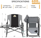 Colegence Oversized Directors Camping Chair Set of 2 Support 600 LBS, Heavy Duty Folding Outdoor Chairs with Detachable Side Pocket and Adjustable Side Table for Outside Beach,Lawn,Fishing (Black)