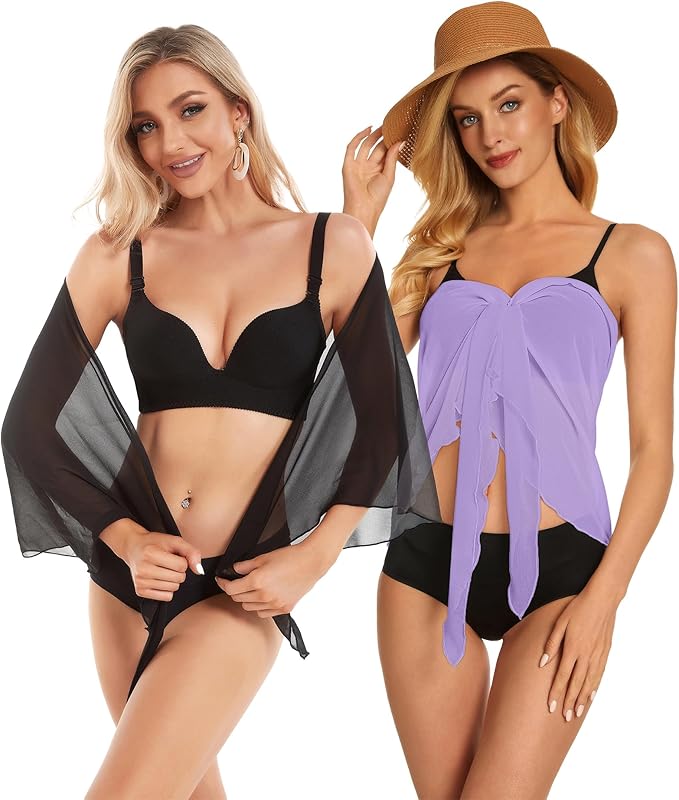 CHICGAL 2 Pieces Women Beach Sarong Bathing Suit Wrap Skirt Sheer Bikini Swimsuit Cover Ups for Swimwear