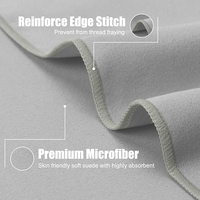 Quick Dry Travel Towel, 3 Sizes 1 Pack Camping Microfiber Towel, Lightweight Fast Drying Towels Set 60"x30", 30"x15", 15"x15" w/Bag for Gym, Beach, Hiking, Swimming, Grey