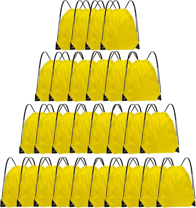 Grneric Drawstring Bags 28 PCS Drawstring Backpack Bulk String Backpack Cinch Bag Sackpack for Men Women Gym (Yellow)