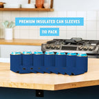 Blank Beer Can Cooler Sleeves (110-Pack) - Soft Insulated Coolies, HTV Friendly Koolies in Bulk for Cans & Bottles - Coolie Blanks for Vinyl Projects & Wedding Favors (Royal Blue)