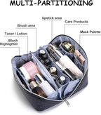 BOYATU Travel Makeup Bags Cosmetic Organizer Bag: 3 Pcs Set Large Capacity Make up Bag with Compartments - Waterproof Leather Toiletry Bags with Handle for Women (B-Blue)