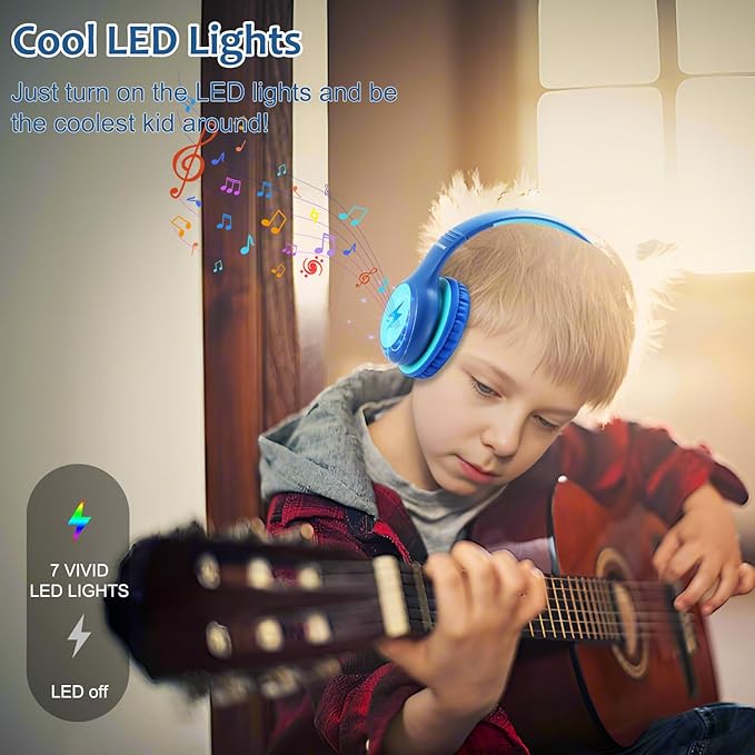 Voopwink Kids Headphones Wired with Microphone, USB Type C Headphones for Kids Girls Boys with Cord/LED Lights/85/94dB Volume Limit, Portable Over Ear Headphones for School/Travel/Tablet/iPad