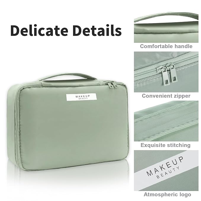 Queboom Travel Makeup Bag Cosmetic Bag Makeup Bag Toiletry bag for women and men (Green-3pcs)